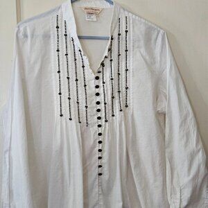 Vintage Norm Thompson  Cotton Blouse with Metal Beading , size 1x